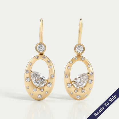 Old Mine Pear Diamond Flush Set Drop Earrings Earring
