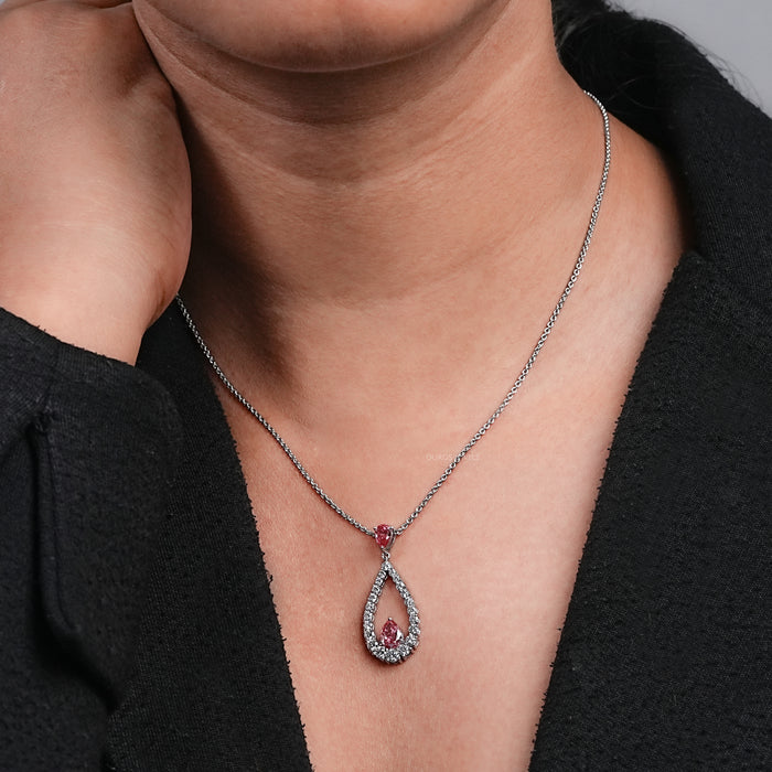 Open Pear Shape Pink Lab Diamond  Pendant