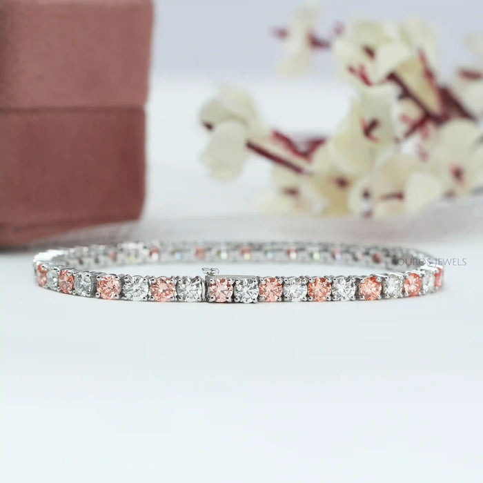 Fancy Colored Round Diamond Tennis Bracelet