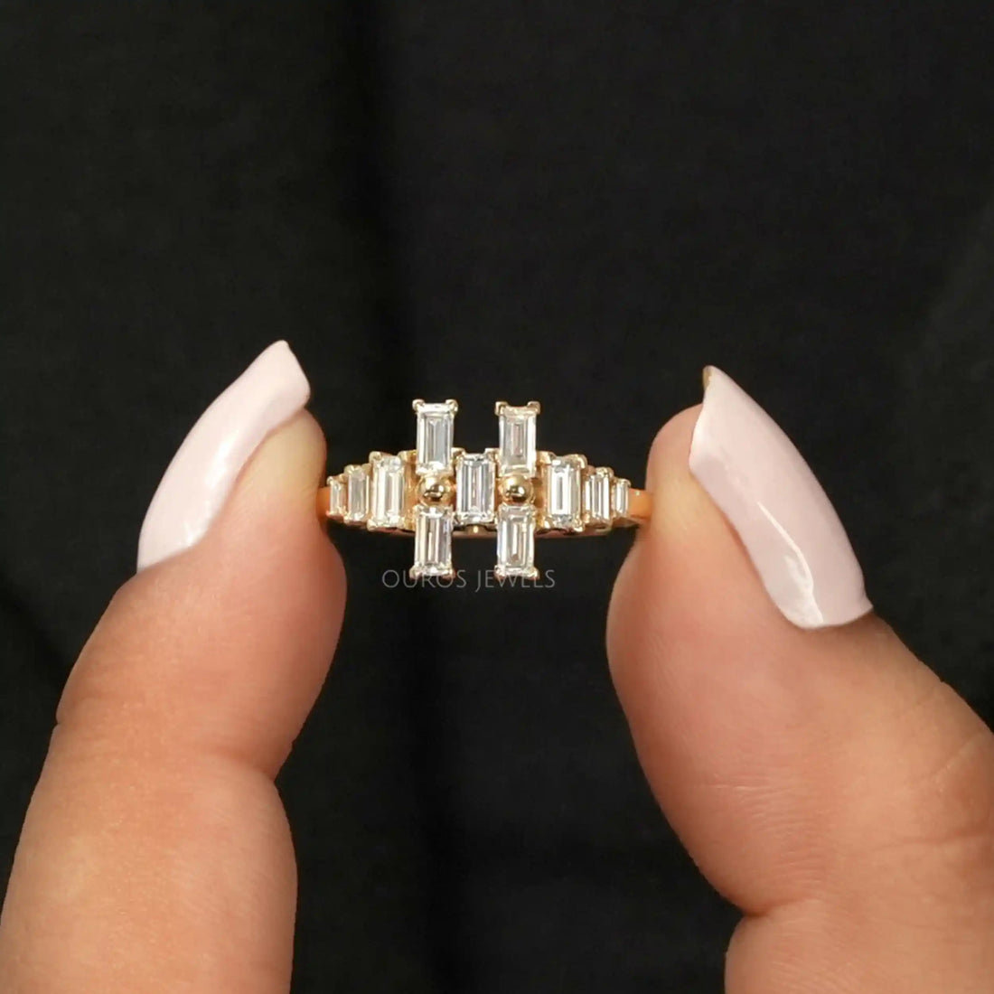 Baguette Cut Lab Diamond Cluster Anniversary Ring