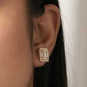 [Baguette Cut Lab Diamond Earrings]-[Ouros Jewels]