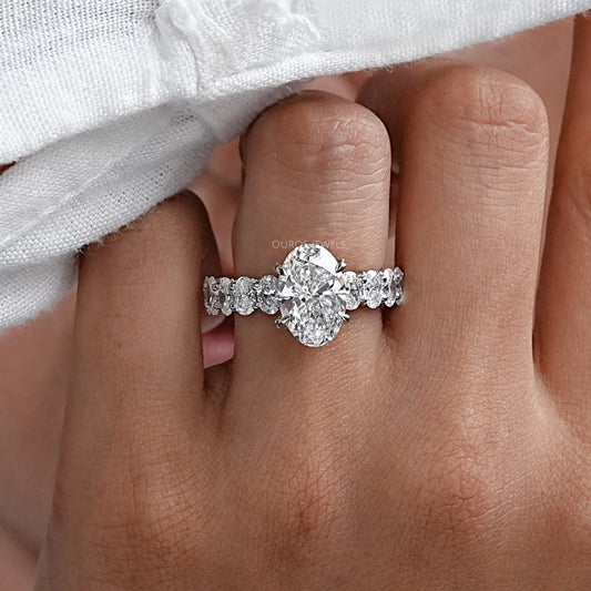 Oval Cut Lab Diamond Solitaire Accent Engagment Ring Ring