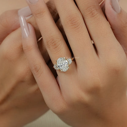 Oval Cut Lab Grown Diamond Three Stone Engagement Ring
