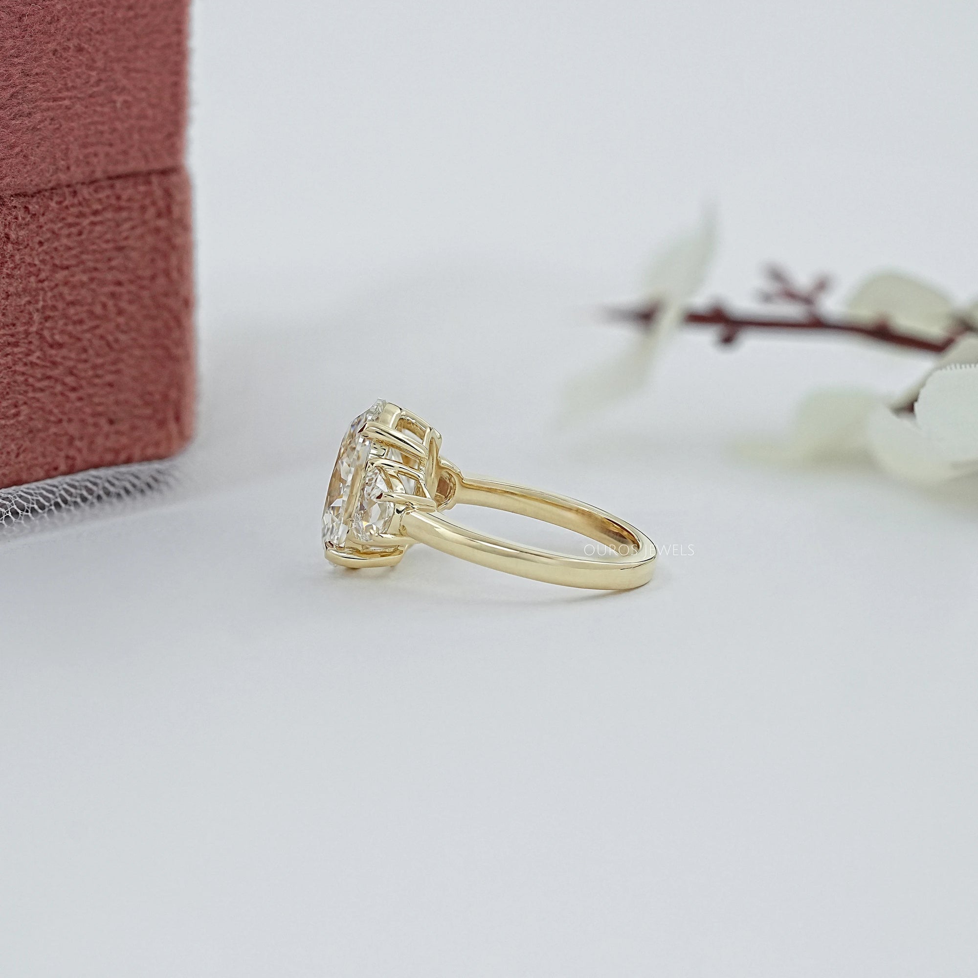 Oval Cut Lab Grown Diamond Three Stone Engagement Ring
