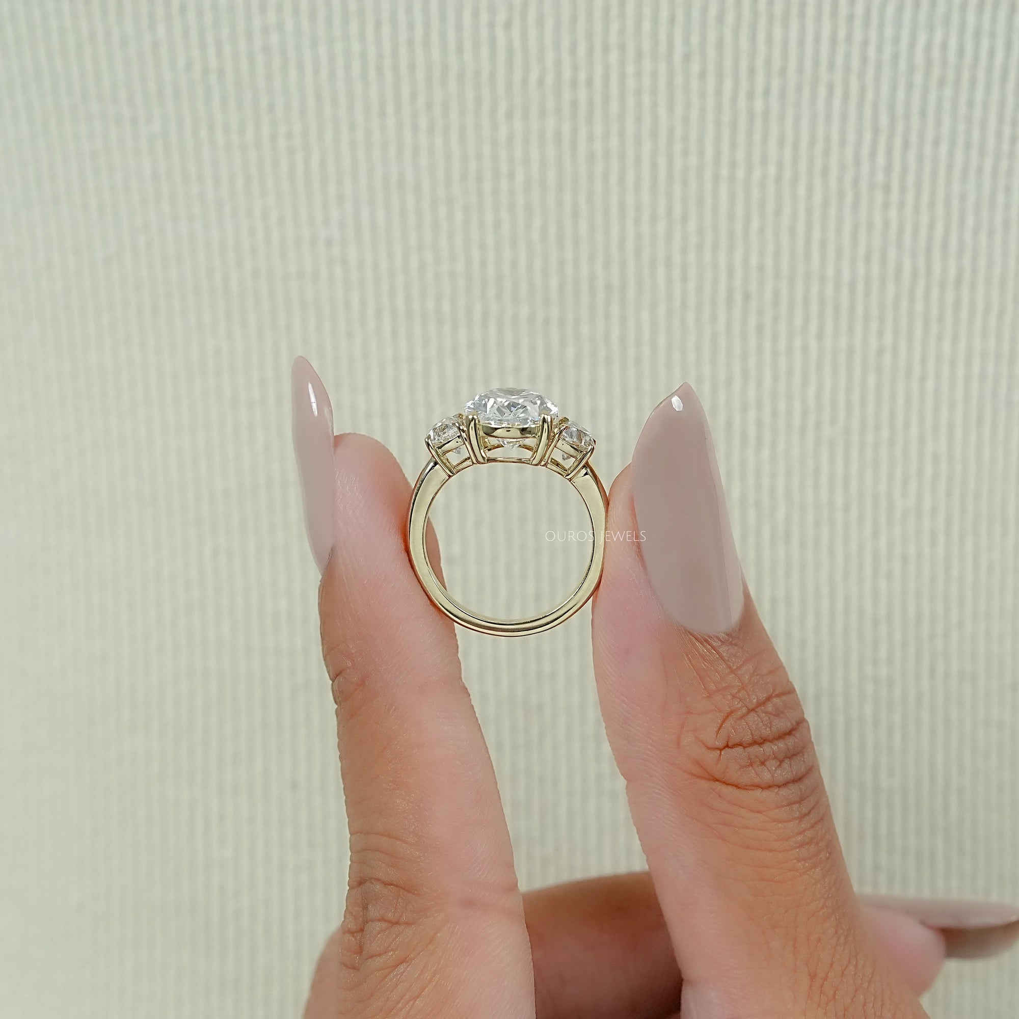 Oval Cut Lab Grown Diamond Three Stone Engagement Ring
