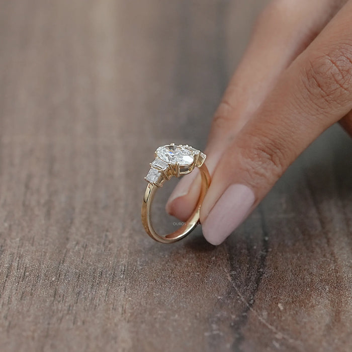 Oval And Baguette Diamond Five Stone Engagement Ring