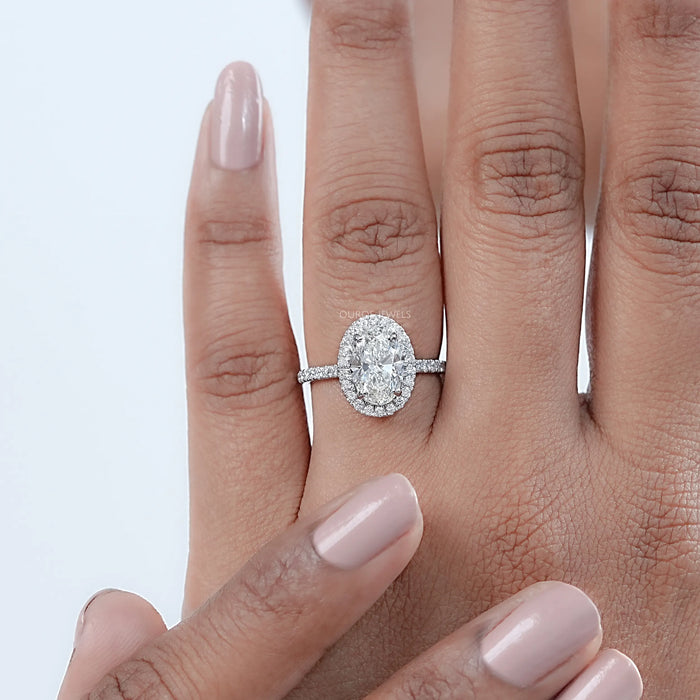 Oval Cut Halo Accent Diamond Engagement Ring 