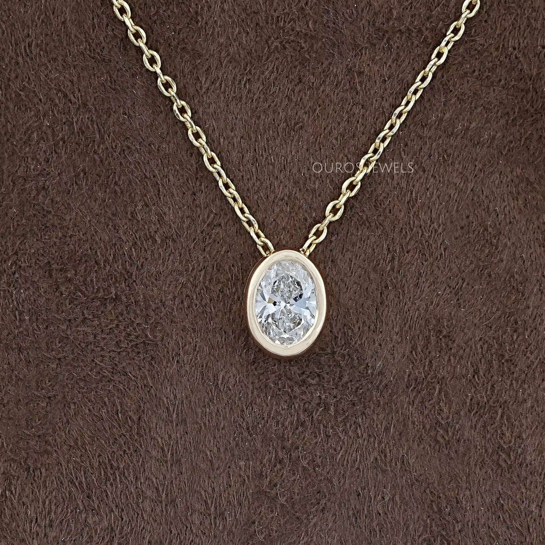 Oval Lab Diamond Bezel Set Solitaire Pendant Necklaces