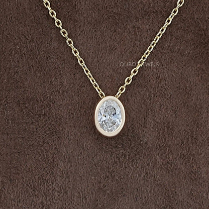 Oval Lab Diamond Bezel Set Solitaire Pendant Necklaces