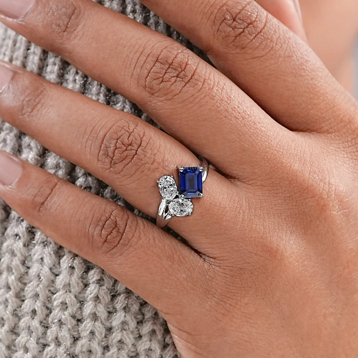 Sapphire Emerald And Oval Cut Split Shank Ring