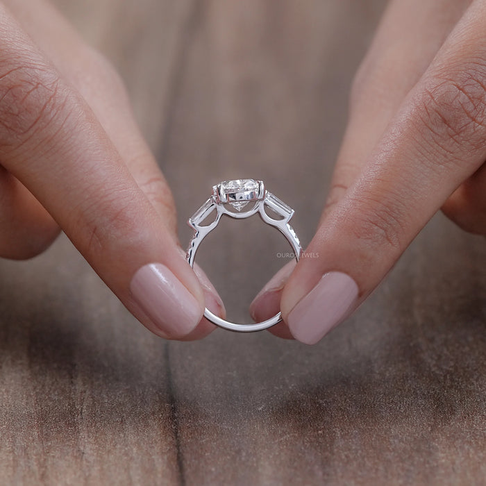 Oval Cut Three Stone Accent Diamond Engagement Ring