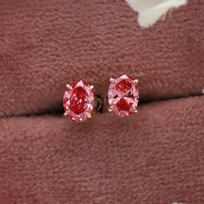Pink Oval Lab Grown Diamond Stud Earrings