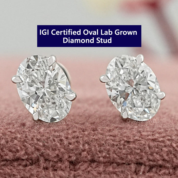 Oval Cut Lab Grown Diamond Stud Earrings