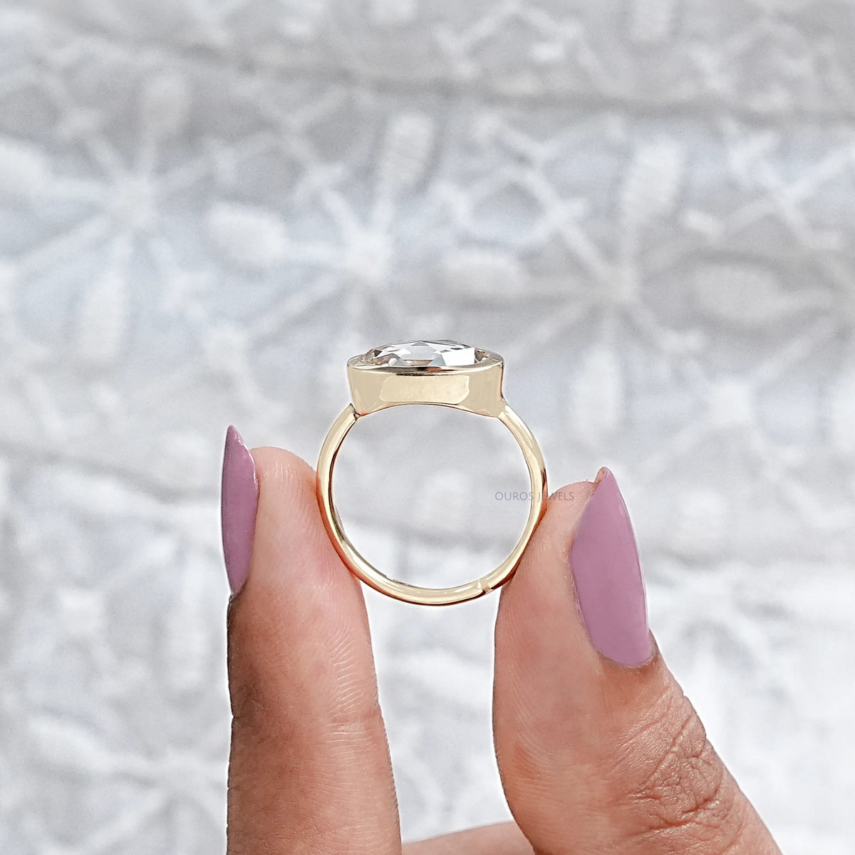 East West Rose Cut Oval Lab Diamond Bezel Solitaire Ring Rings