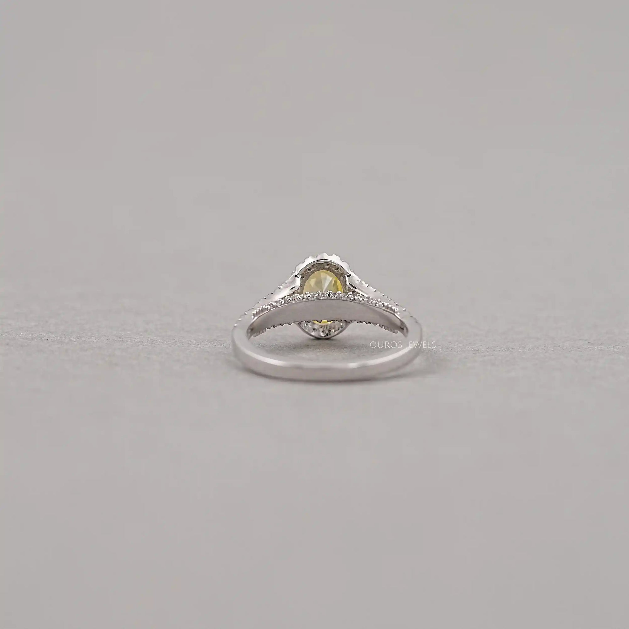 Yellow Oval Diamond Halo Split Shank Engagement Ring