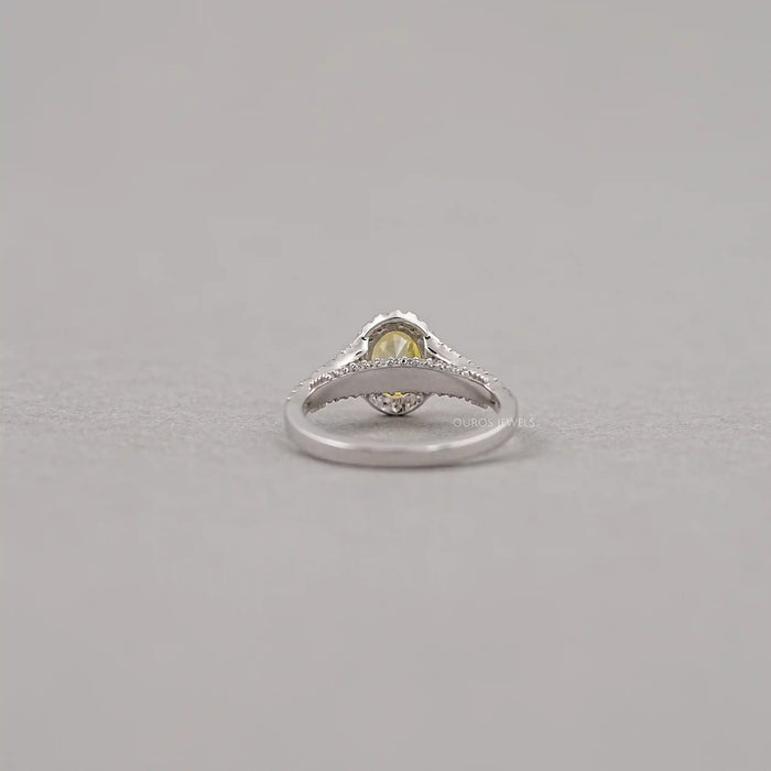 Yellow Oval Diamond Halo Split Shank Engagement  Ring