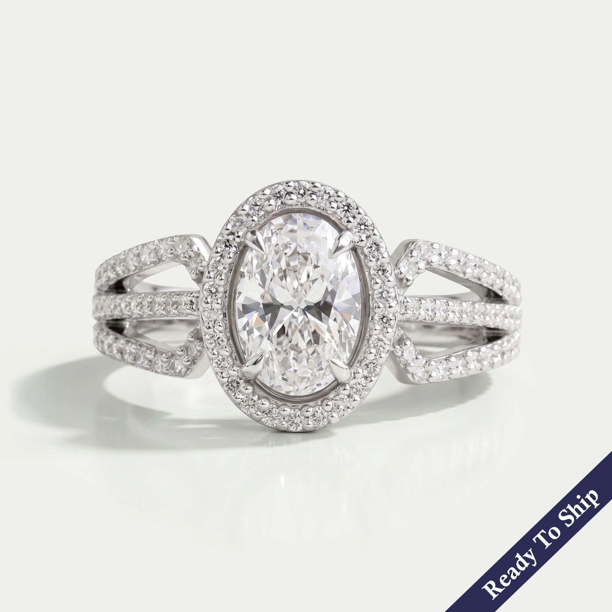 Oval Cut Halo Lab Grown Diamond Engagement Ring