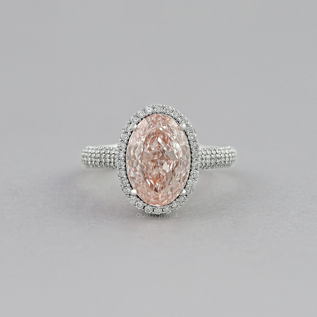 Fancy Pink Oval Diamond Pave Set Accent Ring Ring