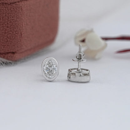 Oval Diamond Bezel Stud Earrings Earrings