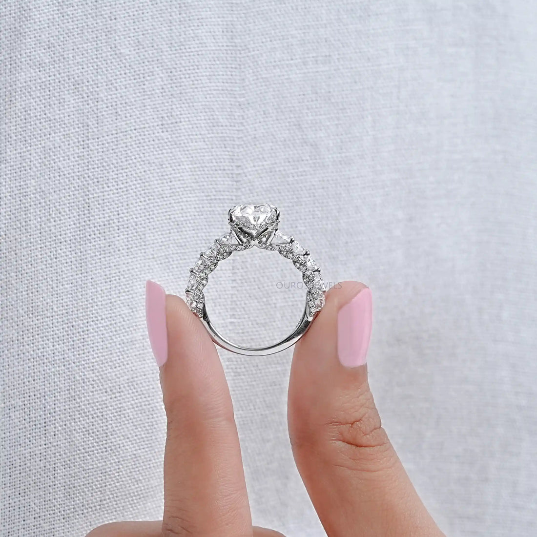 Oval Cut Lab Diamond Solitaire Accent Engagment Ring Ring