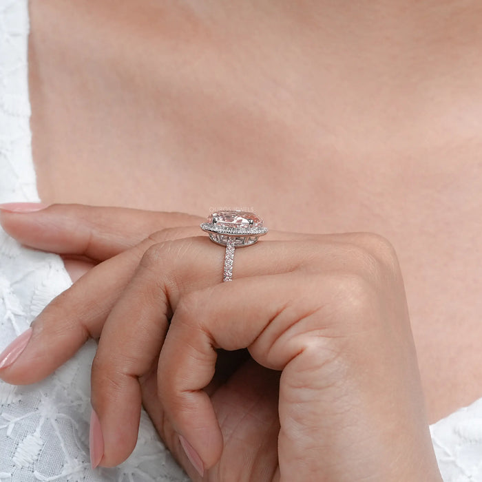 Fancy Pink Oval Cut Lab Diamond Halo Engagement Ring