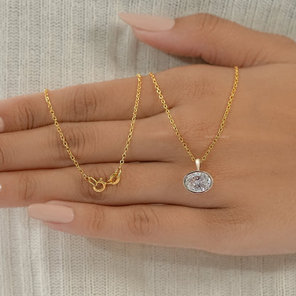 Oval Lab Diamond Bezel Set Solitaire Pendant Necklaces