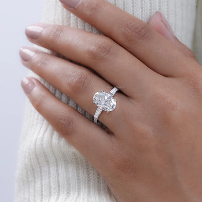 Oval Cut Three Stone Accent Diamond Engagement Ring Ring