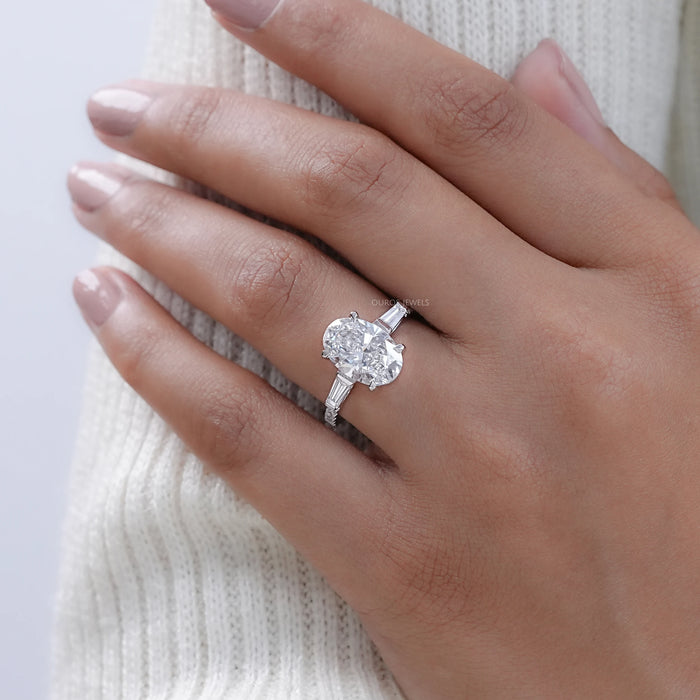 Oval Cut Three Stone Accent Diamond Engagement Ring