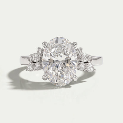Solitaire Oval Cut Cluster Lab Grown Diamond Ring Ring