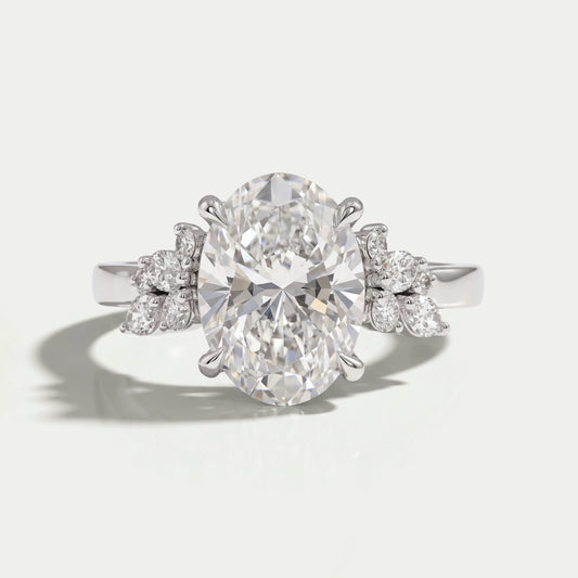 Solitaire Oval Cut Cluster Lab Grown Diamond Ring Ring