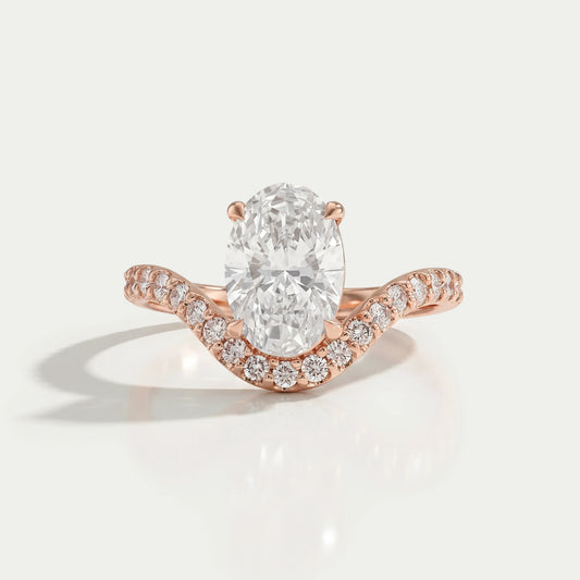Oval Diamond Pave Set Curved Engagement Ring