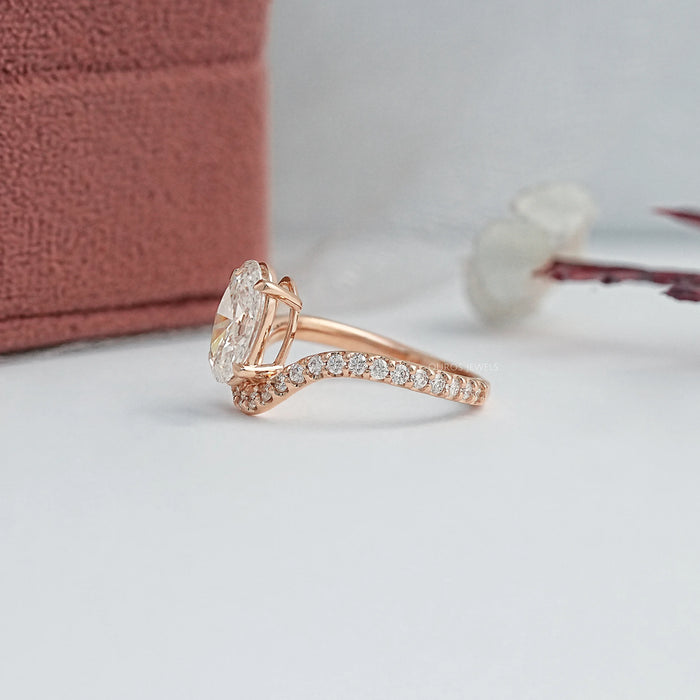 Oval Diamond Pave Set Curved Engagement Ring