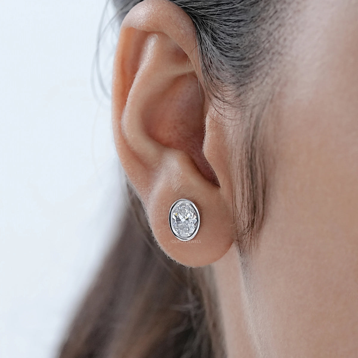 Oval Diamond Bezel Stud Earrings Earrings