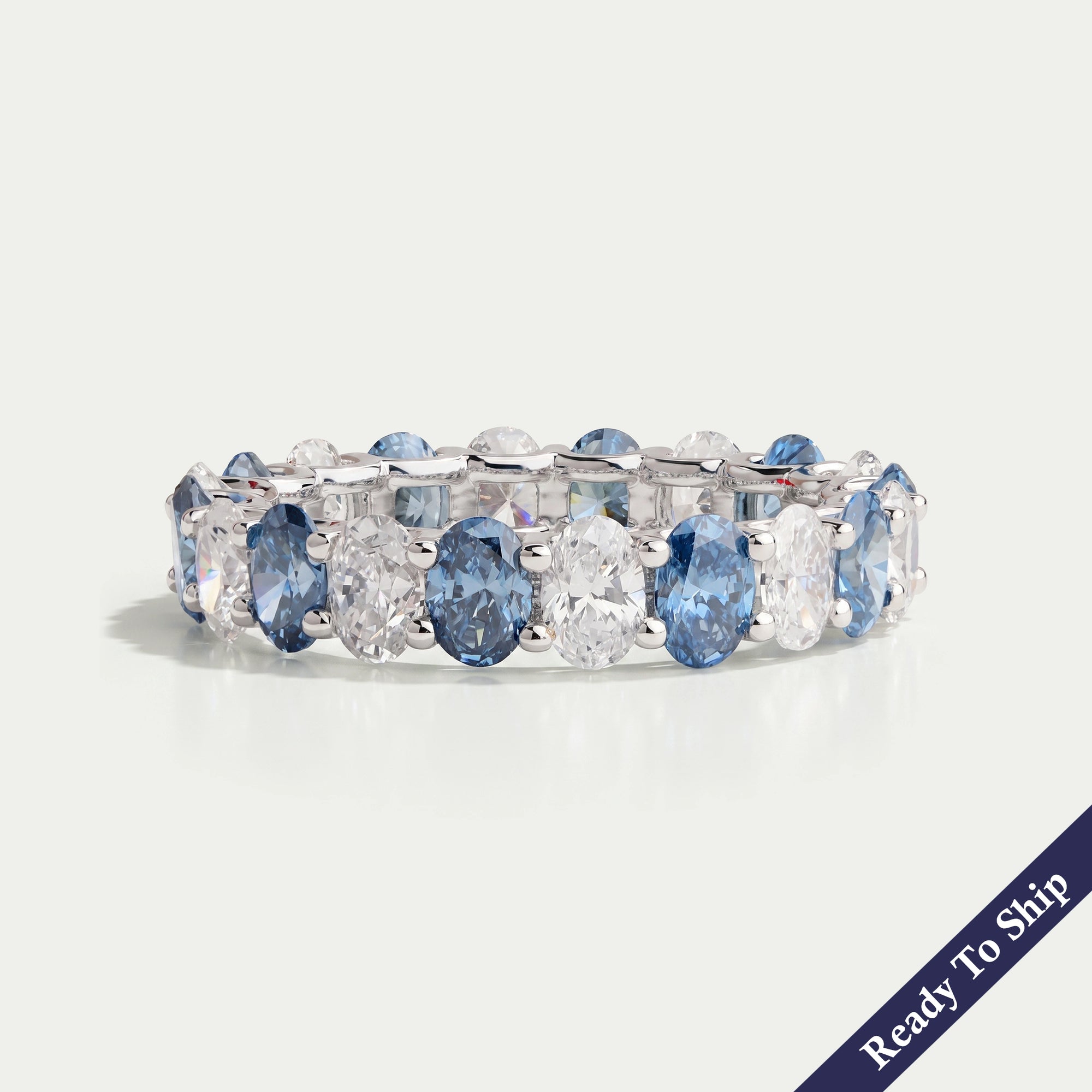 Blue Oval Cut Lab Diamond Eternity Wedding Band Ring