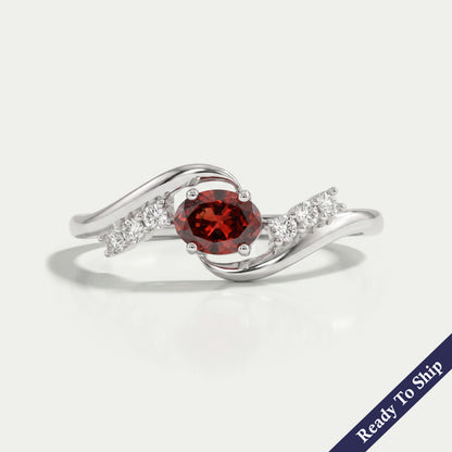 Red Oval Diamond Bypass Dainty Ring