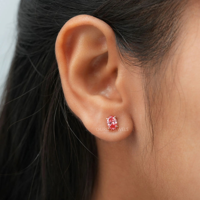 Pink Oval Lab Grown Diamond Stud Earrings