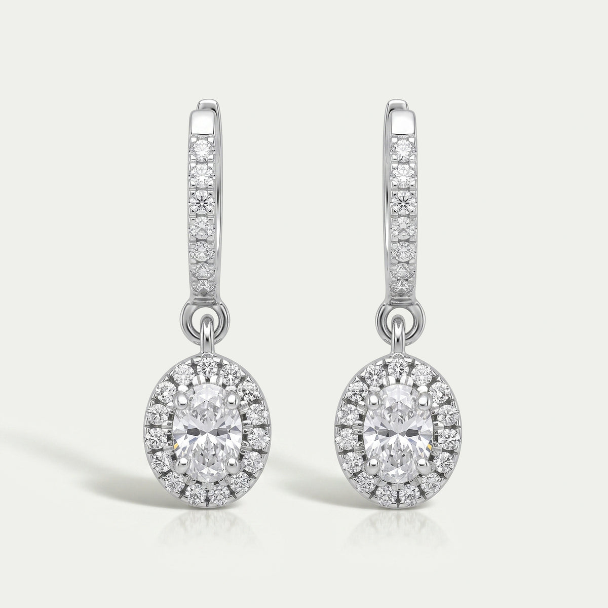 Oval Shape Lab Grown Diamond Halo Drop Earrings