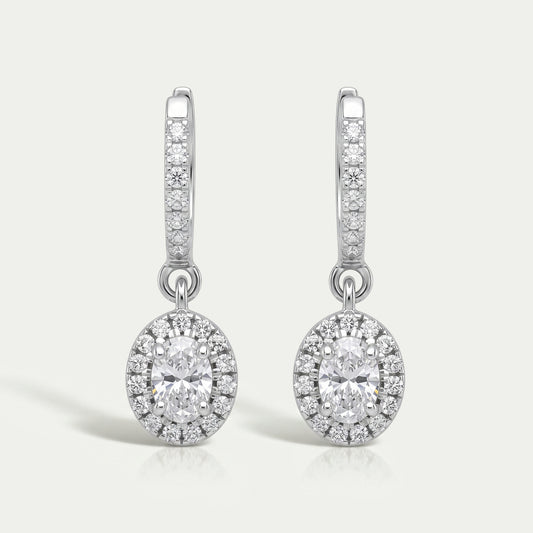Oval Shape Lab Grown Diamond Halo Drop Earrings