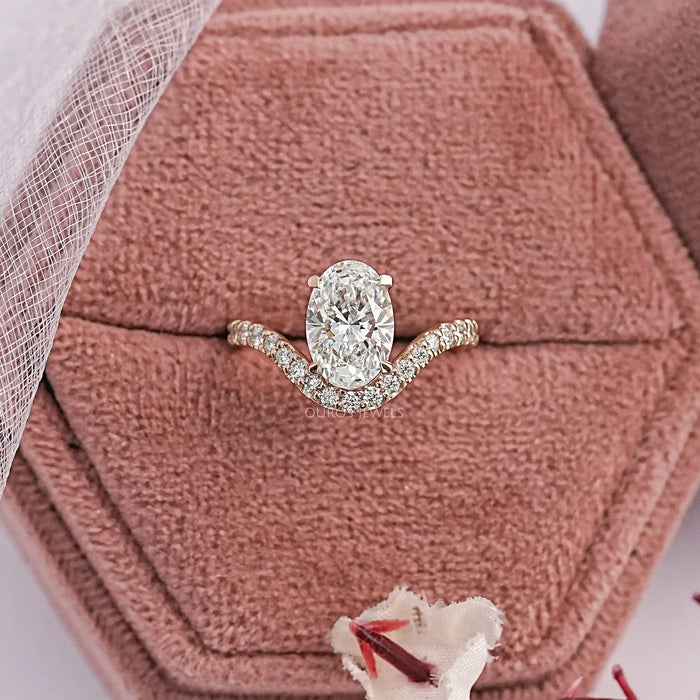 Oval Diamond Pave Set Curved Engagement Ring