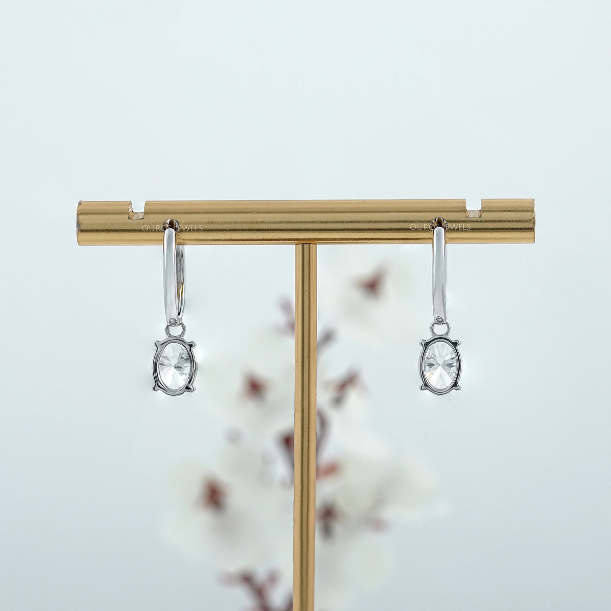 Oval Diamond Dangle Hoop Earrings Earrings