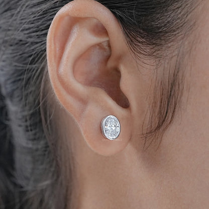 Oval Diamond Bezel Stud Earrings Earrings