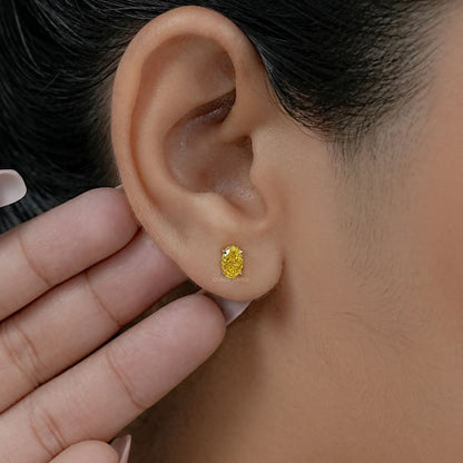 Yellow Oval Diamond Stud Earrings Earring