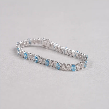 Alternating Blue Oval & Round Diamond Tennis Bracelet Bracelet