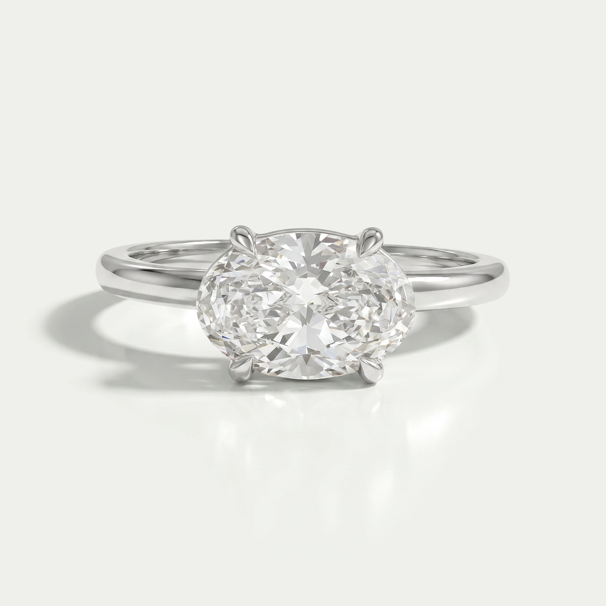 East West Oval Diamond Solitaire Engagement Ring Rings