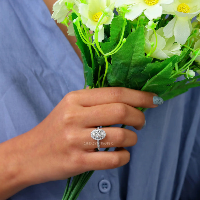 [Oval Cut Halo Diamond Ring]-[Ouros Jewels]