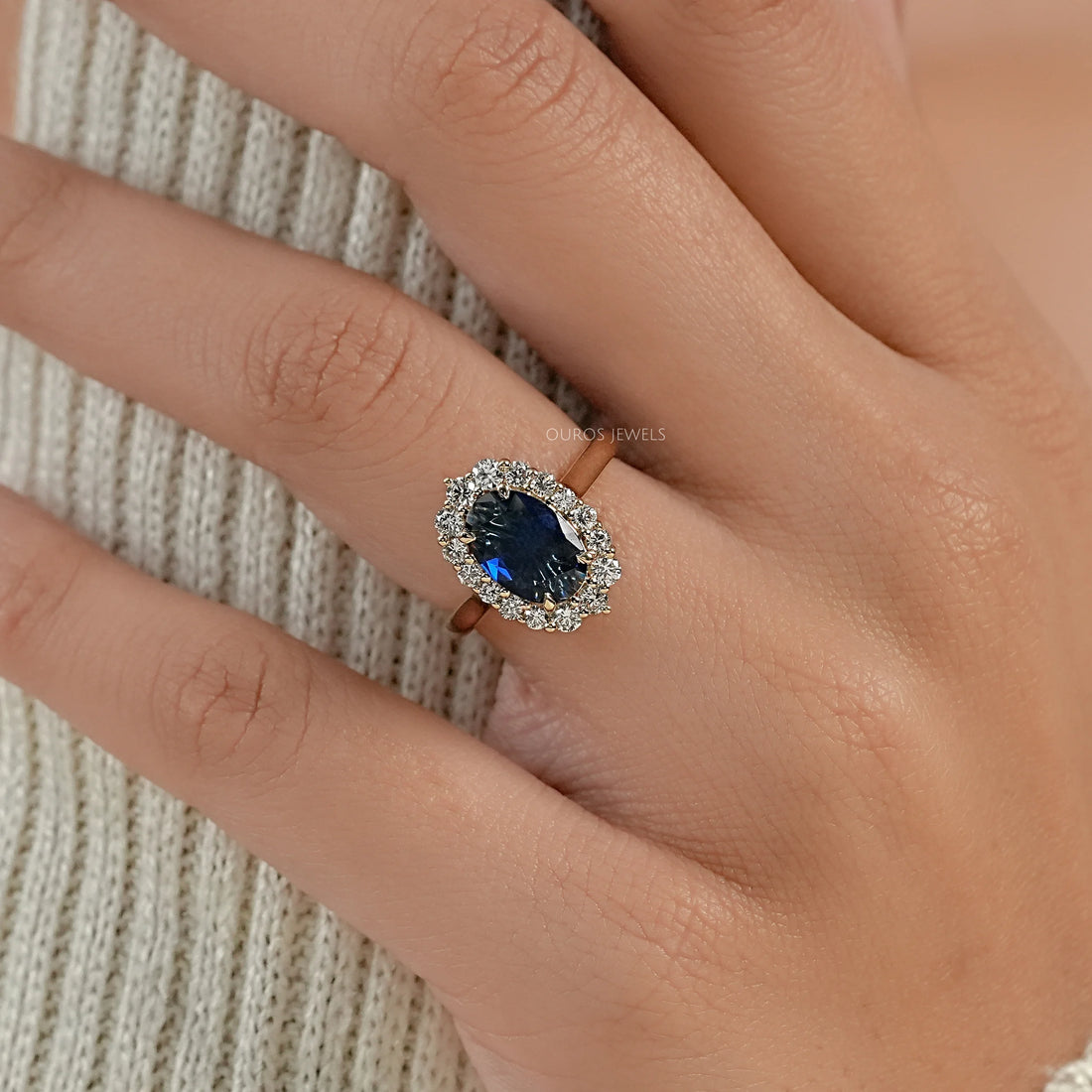 Sapphire Oval Gemstone Halo Engagement Ring Ring