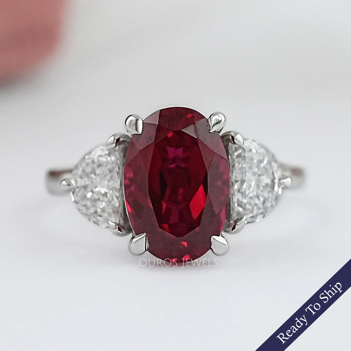 Ruby Oval Gemstone Three Stone Engagement Ring