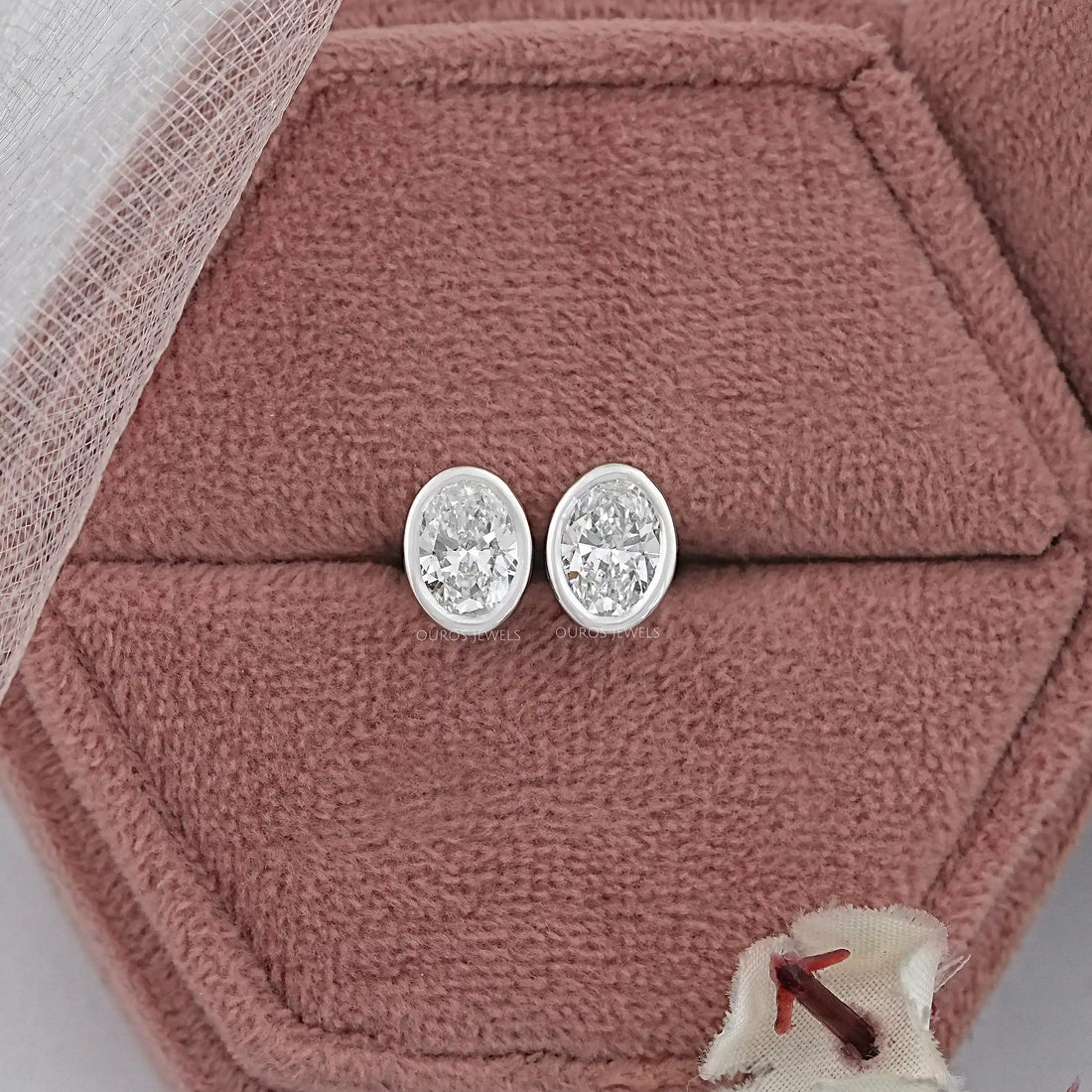 Oval Diamond Bezel Stud Earrings Earrings