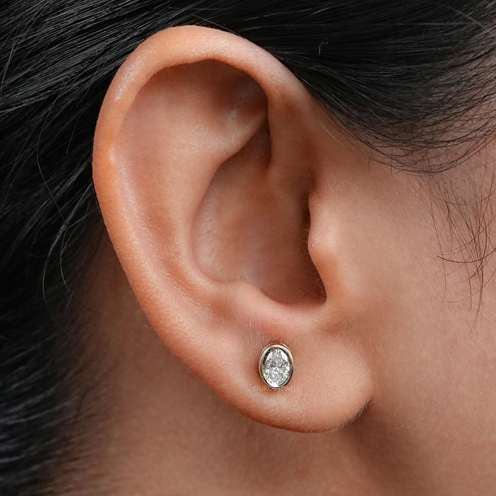 Oval Lab-Grown Diamond Bezel Set Earrings