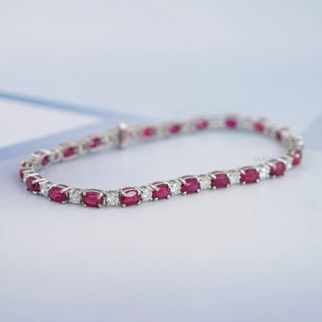 Ruby Oval Gemstone Tennis Bracelet